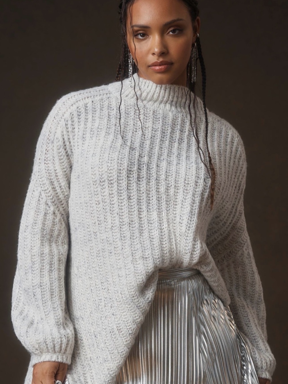 Anthropologie Pilcro Textured Tunic Sweater Cream cozy Wool Blend M - Picture 12 of 13